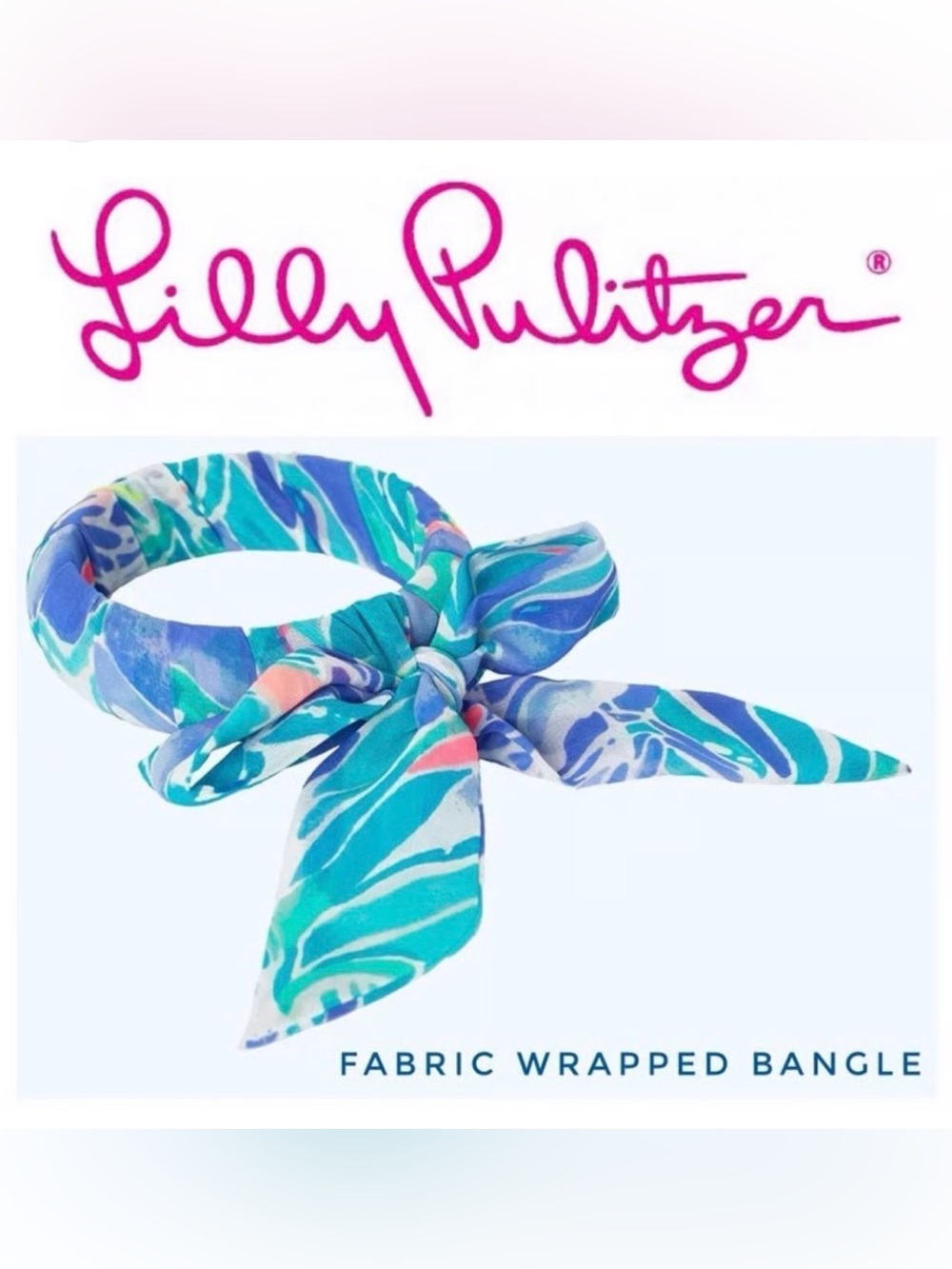 Lilly Pulitzer Blue Teal Coral Fabric Wrapped Bow Headband